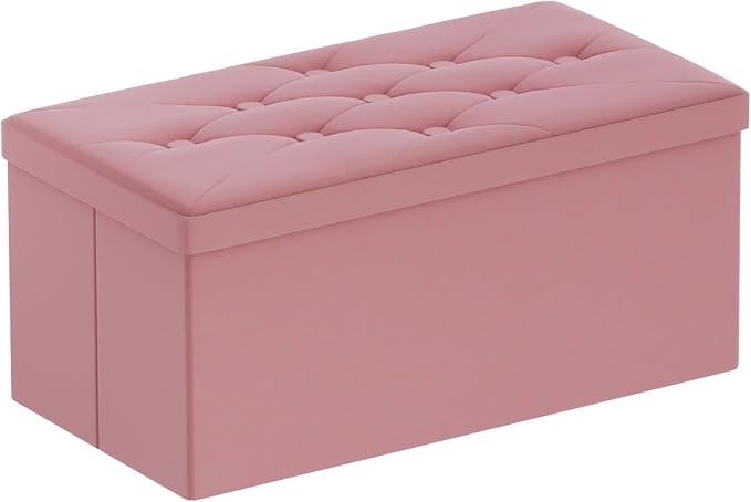 BRIAN & DANY Folding Storage Ottoman Bench, Ottoman with Storage, Foot Rest, Benches Seat for Bedroom, Living Room, Entryway, Long Shoes Bench, 15.7" x 31.5" x 15.7" Dusty Pink
