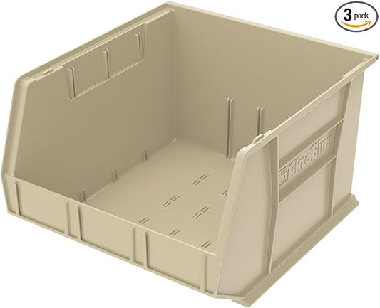 Akro-Mils 30270 AkroBins Plastic Storage Bins, 18"x16"x11", Stone, 3-Pack | Space-Saving Stackable Bins for Garage, Pantry, Craft Organization