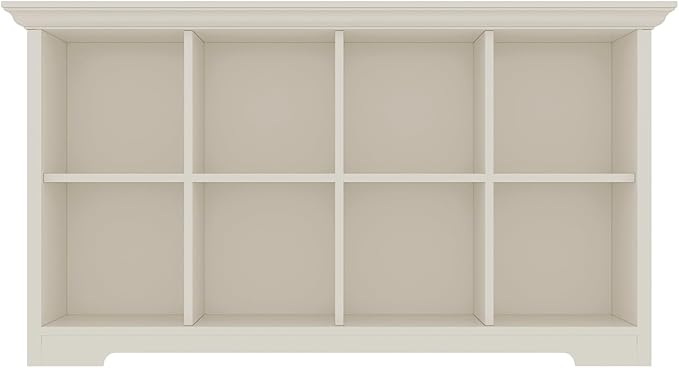 OSCHF 8-Cube Open Bookcase with Base, 2-Tier Low Cabinet, White | Curved Base, Crown Molding, Fits 11×11" Bins, Modern Bookshelf for Living Room, Bedroom, Home Office, TV Stand Storage