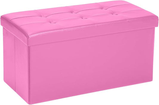 COSYLAND Ottoman Bench with Storage 30x15x15 inches White Ottoman for Room Folding Leather Footrest Footstool Rectangle Collapsible Furniture with Lid for Bedroom Living Room Pink