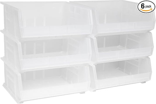 Akro-Mils 30250 AkroBins Plastic Storage Bins, 15"x16"x7", Clear, 6-Pack | Space-Saving Stackable Bins for Garage, Pantry, Craft Organization