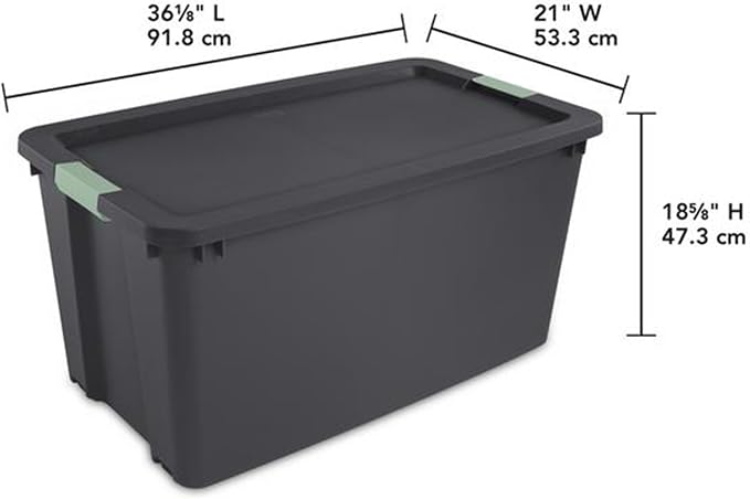 Sterilite 8-Pack Latch Tote, Stackable Plastic Storage Bin Containers, 45 Gal, Gray/Green - Large Organizer Boxes with Lids and Wheels for Closet, Bedroom, Tool, and Laundry Organization