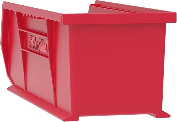 Akro-Mils 30234 AkroBins Plastic Storage Bins, 15"x5"x5", Red, 12-Pack | Space-Saving Stackable Bins for Garage, Pantry, Craft Organization