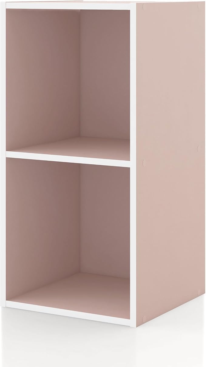 Homes: Inside + Out Apexa 2-Cube Storage Organizer Shelves, Stackable Wood Bookcase Fits Cubby Bins for Organization, Dorm Teen Room Decor & Home Office, Light Pink