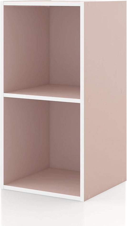 Homes: Inside + Out Apexa 2-Cube Storage Organizer Shelves, Stackable Wood Bookcase Fits Cubby Bins for Organization, Dorm Teen Room Decor & Home Office, Light Pink