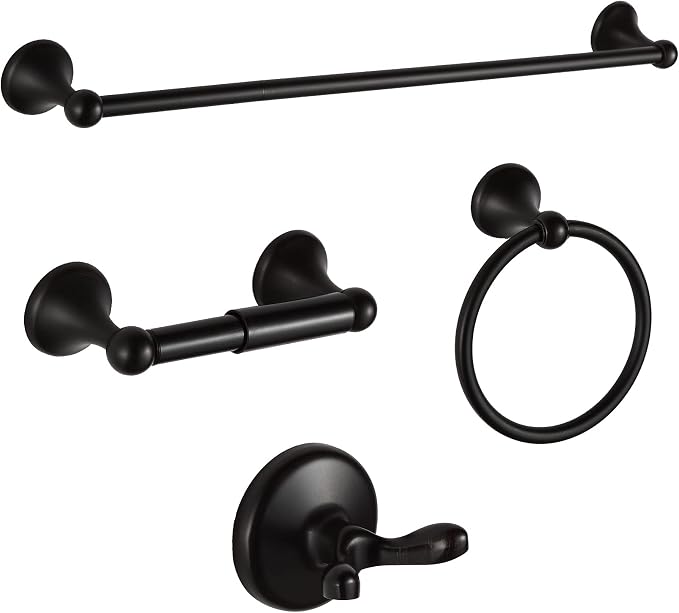 BGL Bathroom Hardware Set, Oil-Rubbed Bronze Adjustable Expandable Towel Bar 4-Piece ORB Bathroom Accessory Set Wall Mounted Robe Hook Toilet Paper Holder Towel Ring Towel Bar
