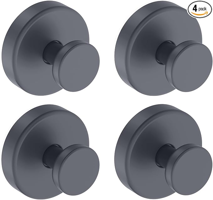 Bntuk Suction Cup Hooks for Shower, Removable Towel Hooks for Bathroom Window Glass Door Wall, Bath Robe Looafh Hook for Hanging - 4 Pack, Grey