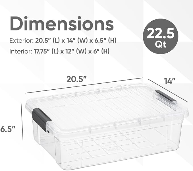 Superio Clear Storage Box with Lid, 22.5 Quart Plastic Container Bins for Organizing, Stackable Crates, BPA Free, Non Toxic, Odor Free, Organizers for Home, Office, School, and Dorm, 10 Pack