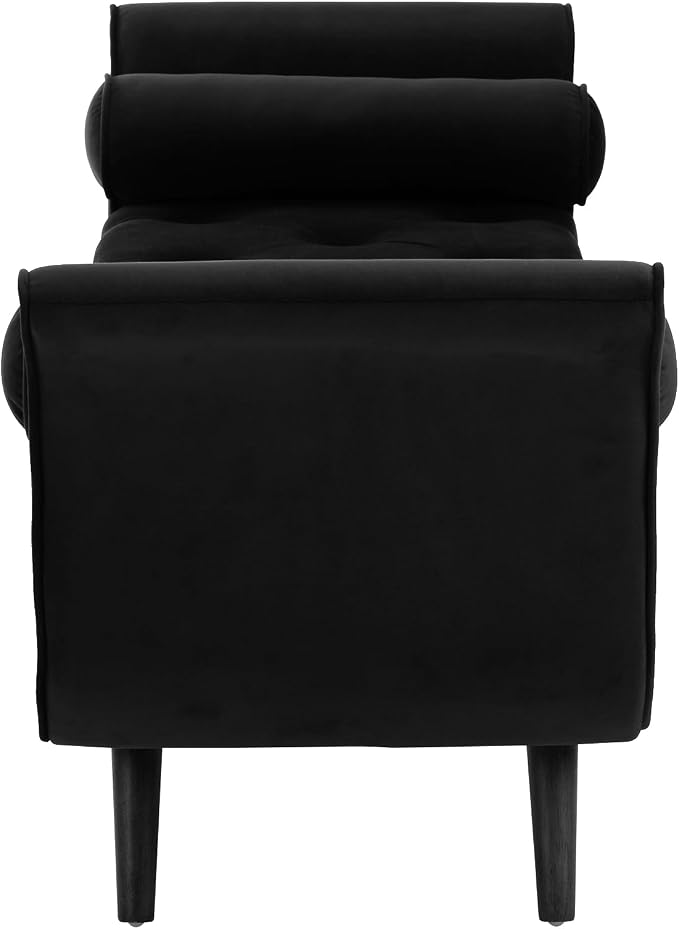 Velvet Storage Bench 65" Tufted End of Bed Ottoman with 2 Pillows (Black)