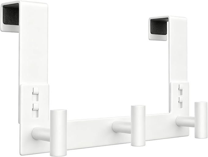 WUIVIUT White Over The Door Hooks, Stainless Steel-Heavy Duty Door Coat Hanger for Bathroom, Towle (3 Hook, Fits 1-3/4'' Thick)