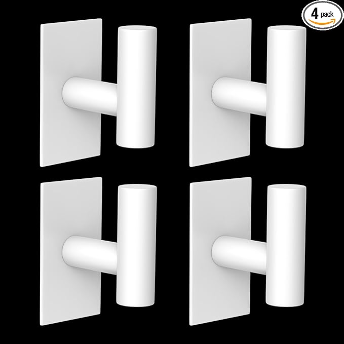 VAEHOLD Wall Towel Hooks, Heavy Duty Sticky Holder Waterproof Towel Hooks for Hanging Coat, Clothes, Closet Hook Wall Mount for Kitchen (White, 4 Pack)
