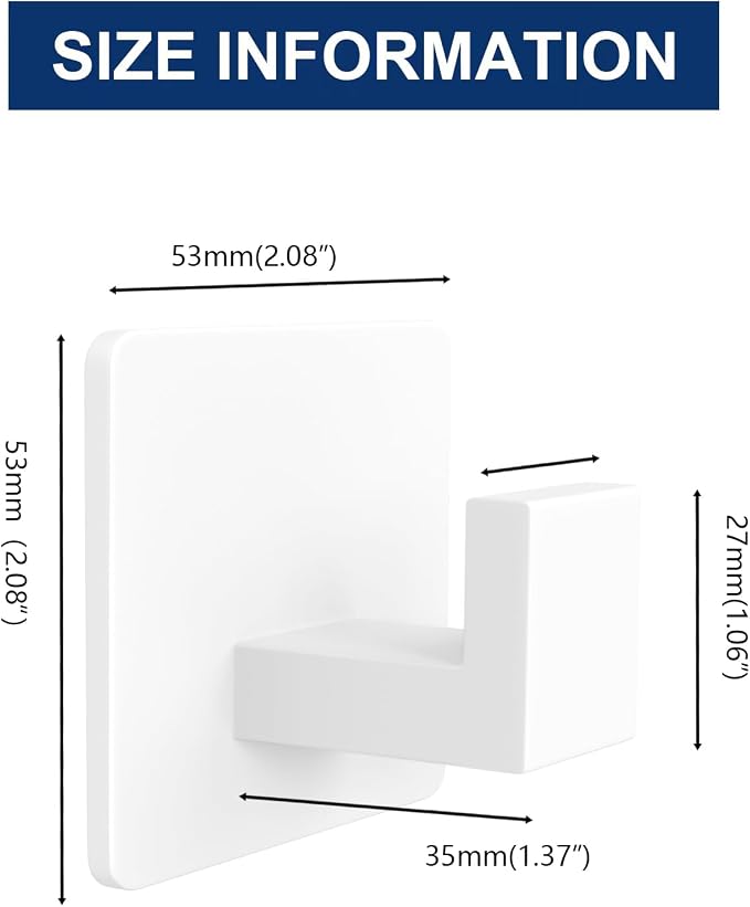 VAEHOLD Wall Towel Hooks, Heavy Duty Sticky Holder Waterproof Towel Hooks for Hanging Coat, Clothes, Closet Hook Wall Mount for Kitchen (White, 4 Pack)