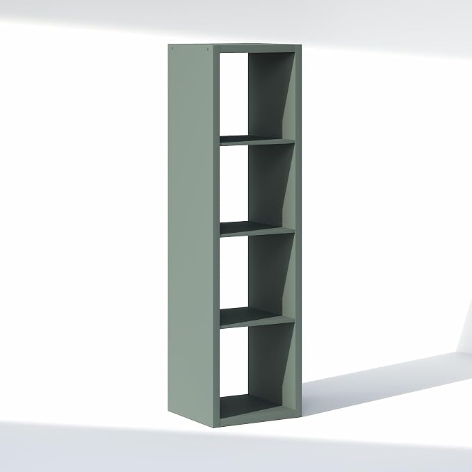 Furinno Cubic Extra Thick 4-Cube Closet Organizers and Storage, Sage Green | 14.6 x 16 x 58 in, Vertical Open Shelf Closet Storage, Closet Organizer, for Wardrobe, Bedroom, Living Room
