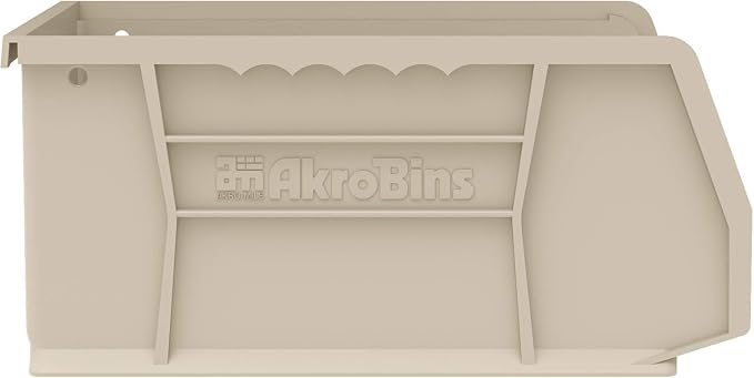Akro-Mils 30235 AkroBins Plastic Storage Bins, 11"x11"x5", Stone, 6-Pack | Space-Saving Stackable Bins for Garage, Pantry, Craft Organization