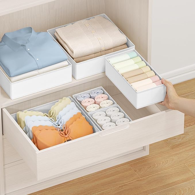 DIMJ Drawer Organizer Clothes 20 Pack - Foldable Baby Organizers and Storage & Dresser Organizer for Bedroom, Closet - Nursery Organization Dresser Dividers for underwear, Sock,Bra, Belt, Tie, White