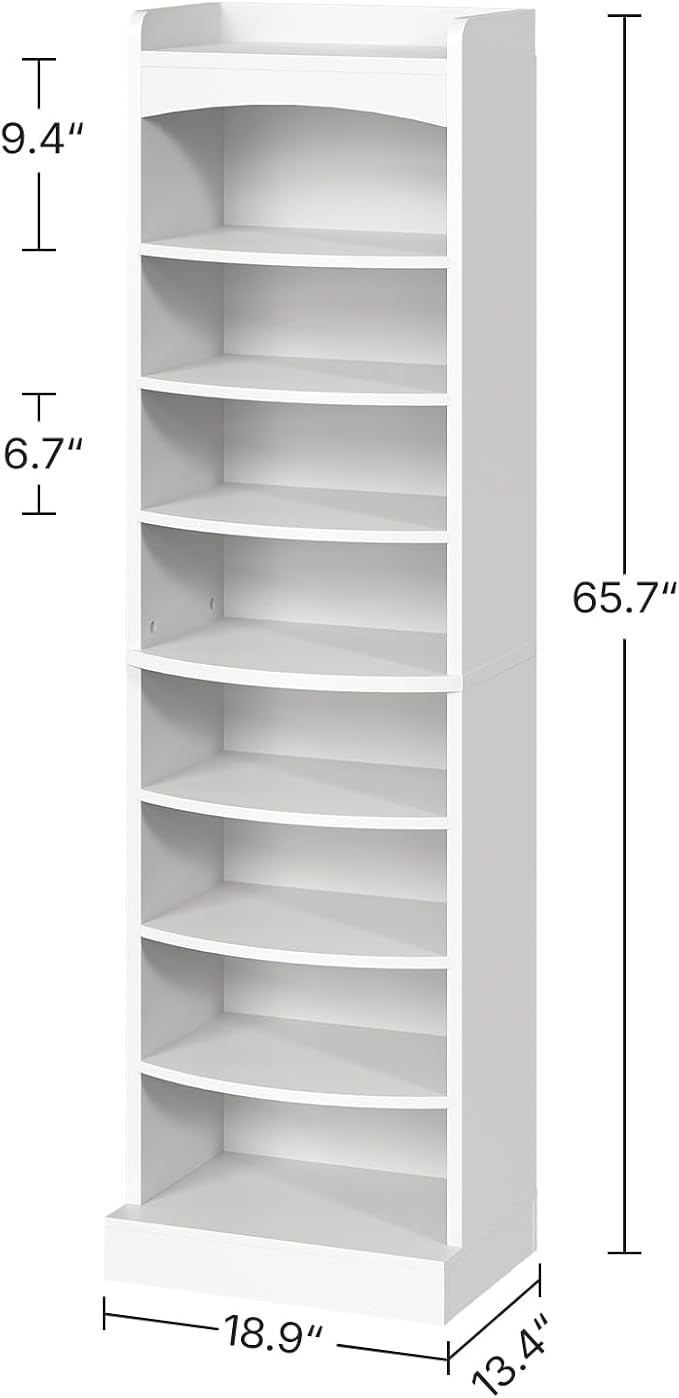 9-Tier Tall Shoe Rack, Wooden Shoe Storage Organizer, Narrow Shoe Cabinet with Removable Shelves for Small Spaces, Holds 18 Pairs of Shoes, for Entrance, Hallway, White SS22WT