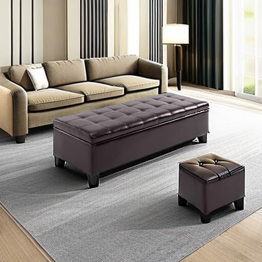 HOMCOM 51" Ottoman Storage Bench, Faux Leather Storage Chest with Lift Top, Tufted Ottoman for Living Room, Entryway, Dark Brown | Lift Top, Tufted Ottoman, Living Room, Entryway