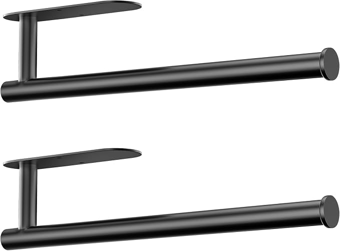 Paper Towel Holder, 2-Pack US304 Stainless Steel Wall Mount Rack, Self-Adhesive No Drilling, Rustproof Space Saving Under Cabinet Mount, Organizer for Kitchen, Bathroom, RV, Pantry (Black)