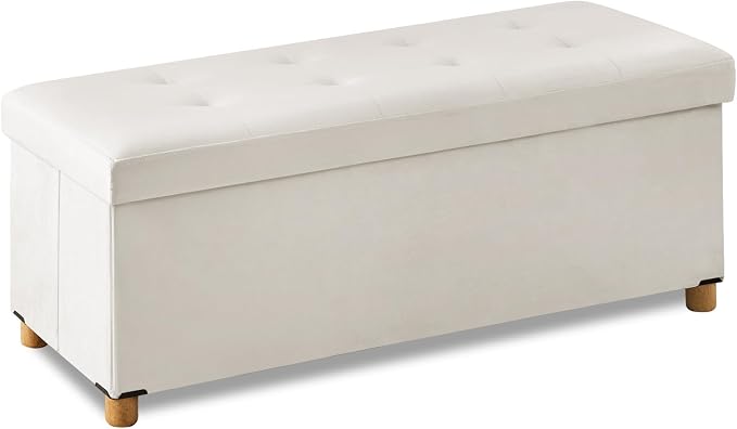 BRIAN & DANY 43 Inches Folding Storage Ottoman Bench, Ottoman with Storage Bench for Bedroom, Living Room, Entryway, with Legs, White