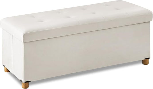 BRIAN & DANY 43 Inches Folding Storage Ottoman Bench, Ottoman with Storage Bench for Bedroom, Living Room, Entryway, with Legs, White