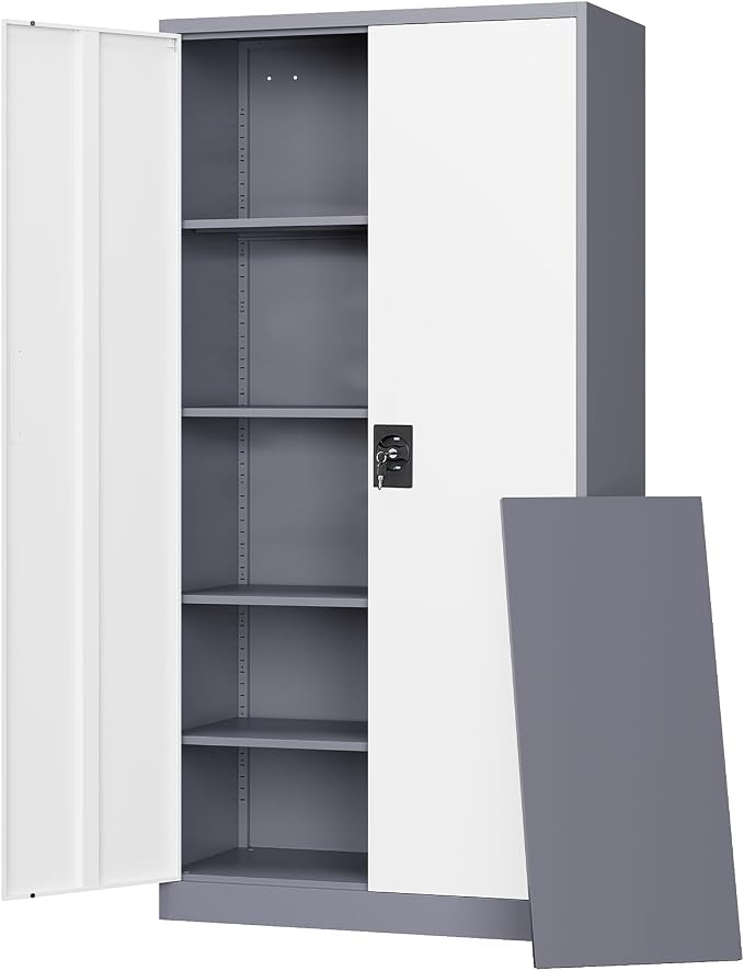 Letaya Metal Garage Storage Cabinets with Lock Door and Adjustable Shelves, Steel Tool Cabinets for Home,Office,Warehouse Organisieren (Gery White, 71" H)