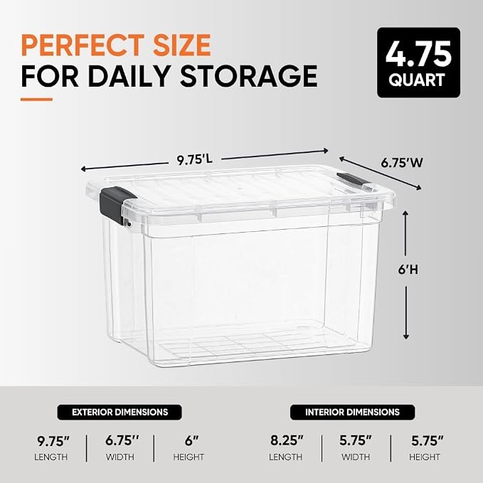 Superio Deep Storage Organizer Bin with Lid X-Deep Small Clear Storage Box with Latch for Home, Kitchen, Garage- Store, Food, Supplies, and Hair Accessories (4.75 Quart)