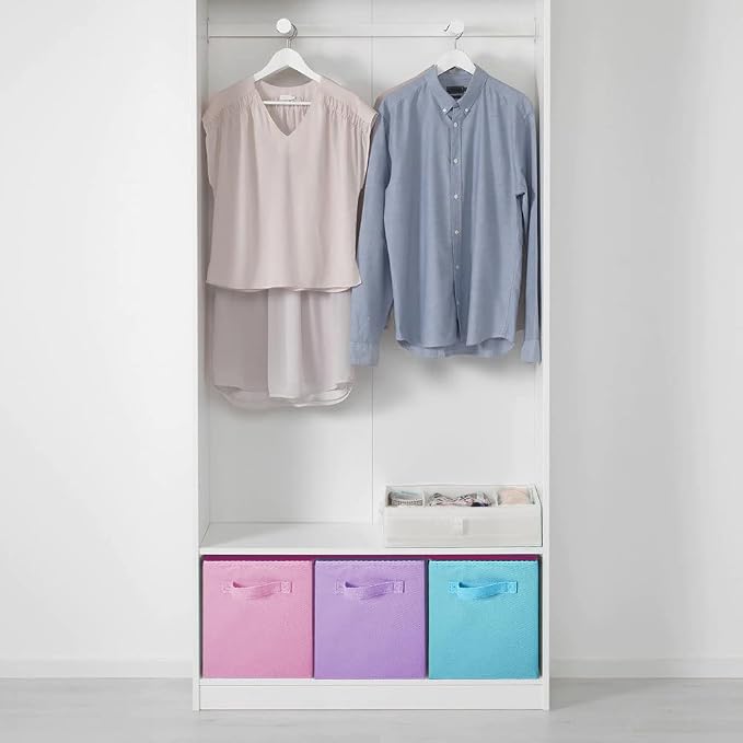 PowerKing Collapsible Storage Cubes, Farbic Storage Bins, 6 Colors, 6 Pack | Sturdy, Lightweight, Easy Pull Handle, Closet & Shelf Organizer, Clothes and Toys Storage, 10.5'' x 11'' x 10.5''