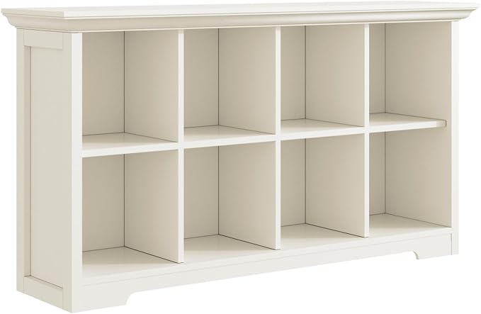 OSCHF 8-Cube Open Bookcase with Base, 2-Tier Low Cabinet, White | Curved Base, Crown Molding, Fits 11×11" Bins, Modern Bookshelf for Living Room, Bedroom, Home Office, TV Stand Storage