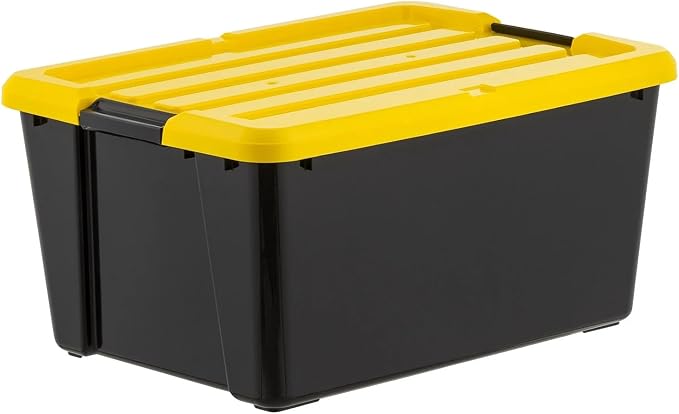 45 Qt Storage Bin 4-Pack, Stackable Plastic Container with Latching Lid | 45Qt Capacity, Secure Latching Lid, Stackable Design, Built-in Side Handles, Durable Plastic, Multi-Room Use