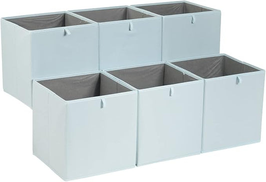 Amazon Basics Collapsible Cube Organizer Bins, Closet Storage Baskets for Shelves with Secure Pull Handle, Foldable Space-Saving, Jade Green, 13x15x13", 6-Pack