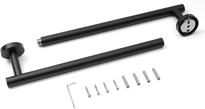 HITSLAM Matte Black 24 Inch Towel Bar for Bathroom, SUS304 Stainless Steel Bathroom Towel Rack Wall Mounted, Modern Home Decor Bath Towel Holder with Hardware Accessories (Total Length 25.7 Inch)