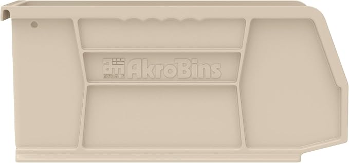 Akro-Mils 30230 AkroBins Plastic Storage Bins, 11"x5"x5", Stone, 12-Pack | Space-Saving Stackable Bins for Garage, Pantry, Craft Organization