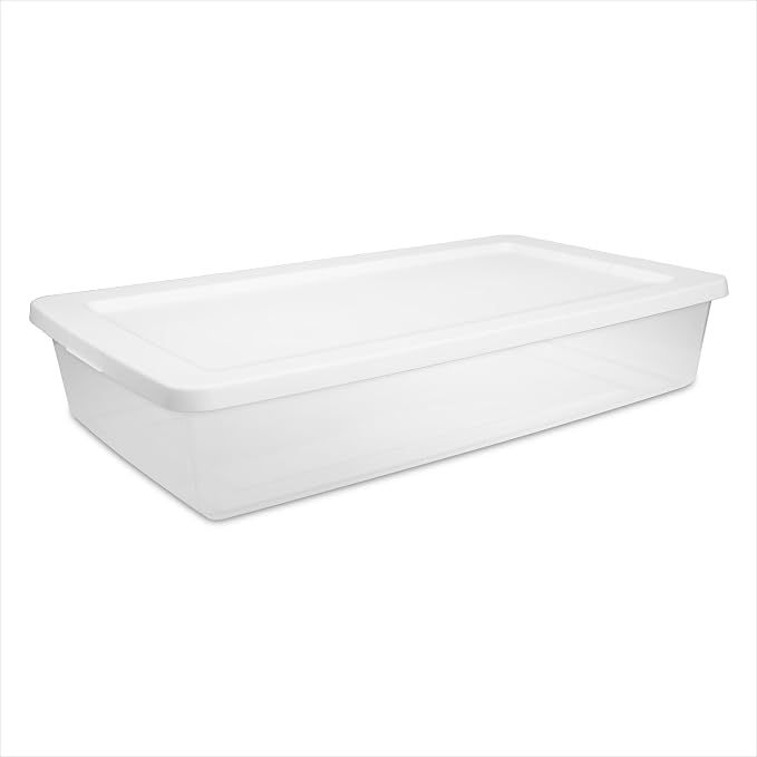 41-Quart Clear Plastic Under-Bed Storage Bin with Snap-Lock Lid | 29.3" x 45.7" x 15.2cm, Stackable Design, See-Through Body, Seasonal Clothing Storage, Secure Stacking Lid