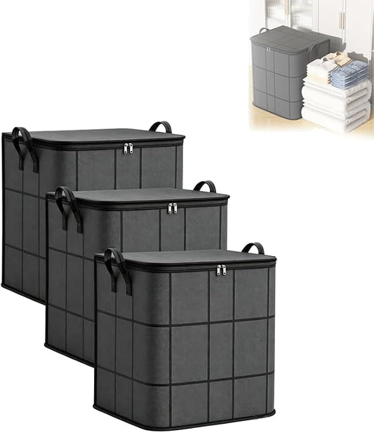Spacious Moving Storage Bin – Zippered Organizer for Quilts, Large Fabric Storage Bag with Carry Handles for Bedding, Comforters, Blankets, Winter Clothes, Closet & Moving (3PCS)