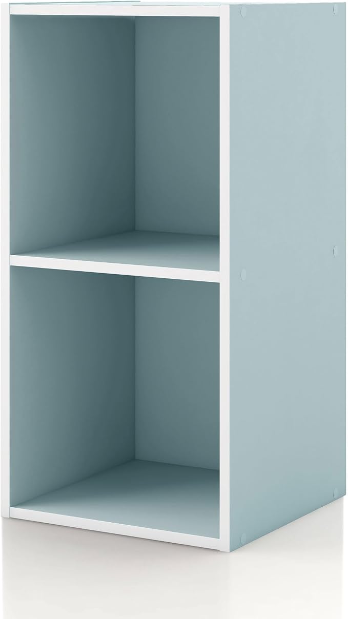Homes: Inside + Out Apexa 2-Cube Storage Organizer Shelves, Stackable Wood Bookcase Fits Cubby Bins for Organization, Dorm Teen Room Decor & Home Office, Light Blue