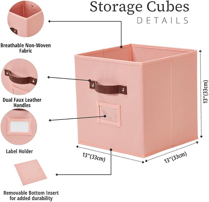 DECOMOMO Storage Bins, Cube Storage Bin with Labels | 13" x 13" x 13" Fabric Storage Cubes for Shelves (6pcs, Rainbow)