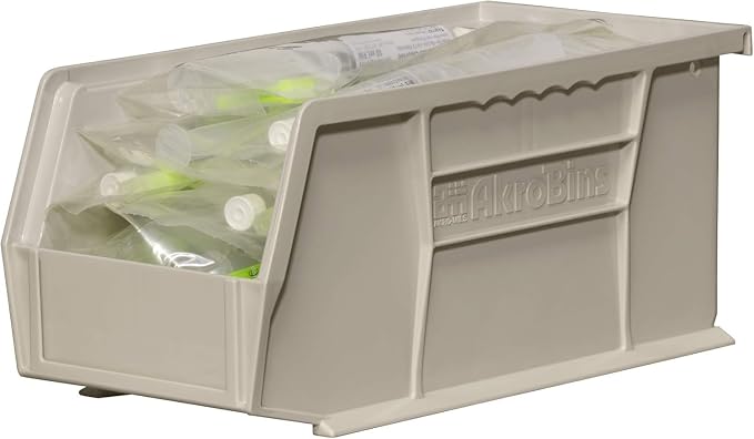 Akro-Mils 30230 AkroBins Plastic Storage Bins, 11"x5"x5", Stone, 12-Pack | Space-Saving Stackable Bins for Garage, Pantry, Craft Organization