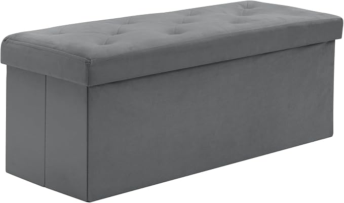 BRIAN & DANY 43 Inches Folding Storage Ottoman Bench, Velvet Ottoman with Storage for Living Room, Bedroom, Entryway, Ottoman Foot Rest, End of Bed Bench (Gray)