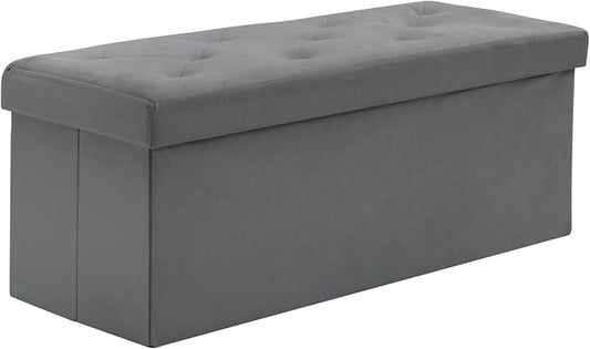 BRIAN & DANY 43 Inches Folding Storage Ottoman Bench, Velvet Ottoman with Storage for Living Room, Bedroom, Entryway, Ottoman Foot Rest, End of Bed Bench (Gray)