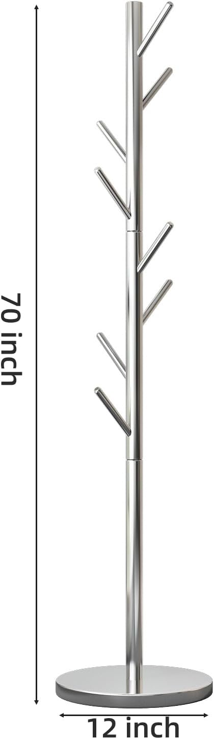 Coat Rack Freestanding Metal Coat Rack Stand with 8 Hooks,Silver | Sturdy Heavy Duty Modern Coats Tree for Bags Clothes Hall Tree Hats Hanger Holder Stand for Entryway Bedroom Hallway Office