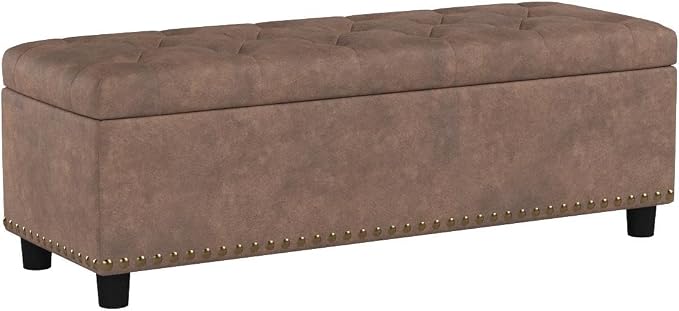 BELLEZE Storage Ottoman, Tufted Ottoman with Close Hinge, Foot Rest for Living Room (Rustic Brown, 47 inch)