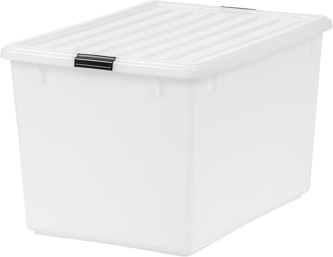 IRIS USA 132 Qt Stackable Storage Bins with Lids, Clear | High-capacity clear design is ideal for blankets, comforters and oversized household items, Stackable and nestable