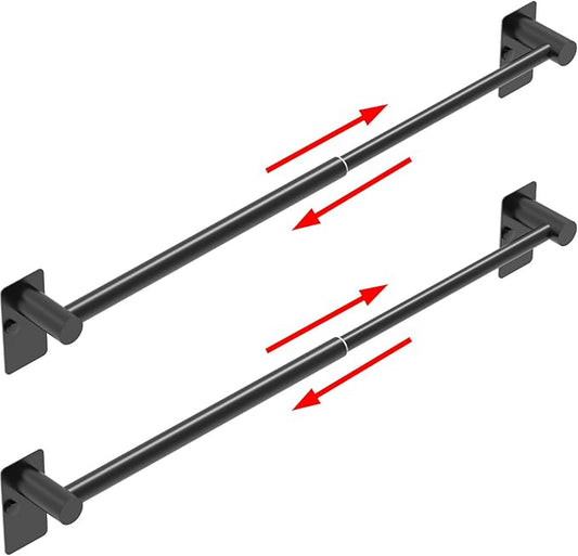 Towel Bar, 14inch to 25inch Adjustable Towel Holder Rod, Self Adhesive Wall Mounted Hand or Body Towel Rack for Bathroom Kitchen, Stainless Steel Organizer Single Bar (Matte Black, 2 Pack)