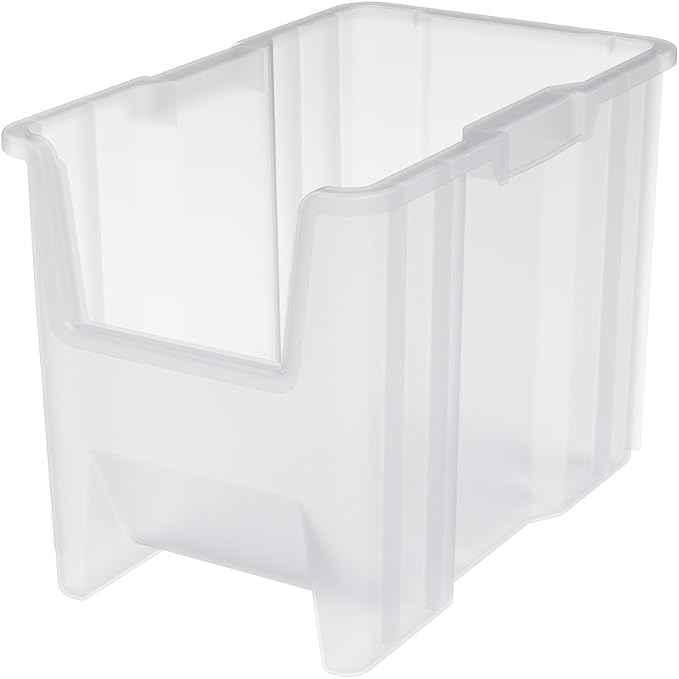 Akro-Mils 13014 Stak-N-Store Stackable Storage Bins, Heavy Duty Garage Storage Containers, Open Front Plastic Organizer for Tools, Shelves, Closet Organizer, 17-/12" x 11" x 12-1/2", Clear, 4-Pack