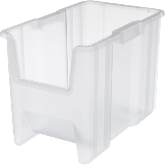 Akro-Mils 13014 Stak-N-Store Stackable Storage Bins, Heavy Duty Garage Storage Containers, Open Front Plastic Organizer for Tools, Shelves, Closet Organizer, 17-/12" x 11" x 12-1/2", Clear, 4-Pack