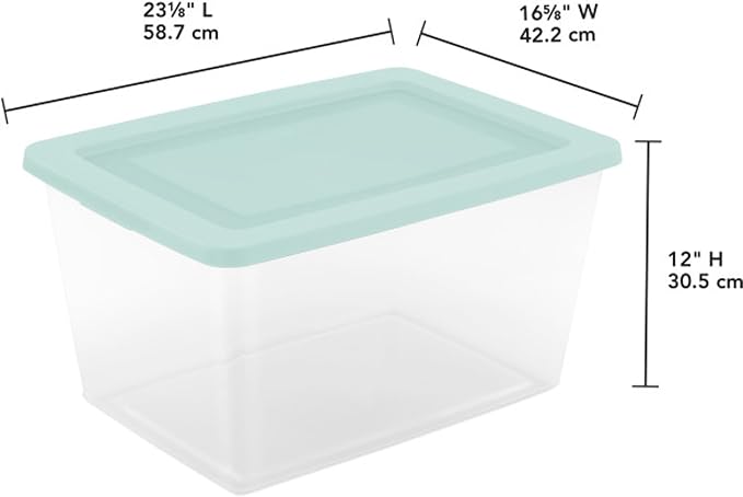 Sterilite 16 Pack Storage Boxes, Clear Plastic Stackable Containers, Lightweight Home Organizers with Snap Lids, 58 Quart, Mindful Mint