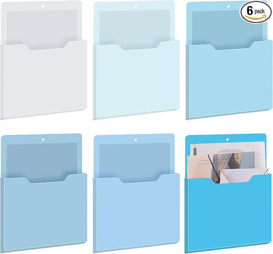 6 Pcs Magnetic Wall File Organizer Magnetic Wall File Holder Refrigerator Magazine Holder for Mail Letters Paper(Ocean Color,Vertical-large)