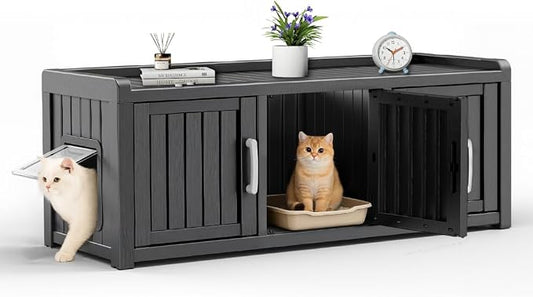 ROJIK Shoe Cabinet Waterproof UV-Resistant,Storage Bench Indoor Outdoor with Adjustable Shelves,for Entryway Bedroom,Hallway,Living Room(3 Door + Side Access,Black)