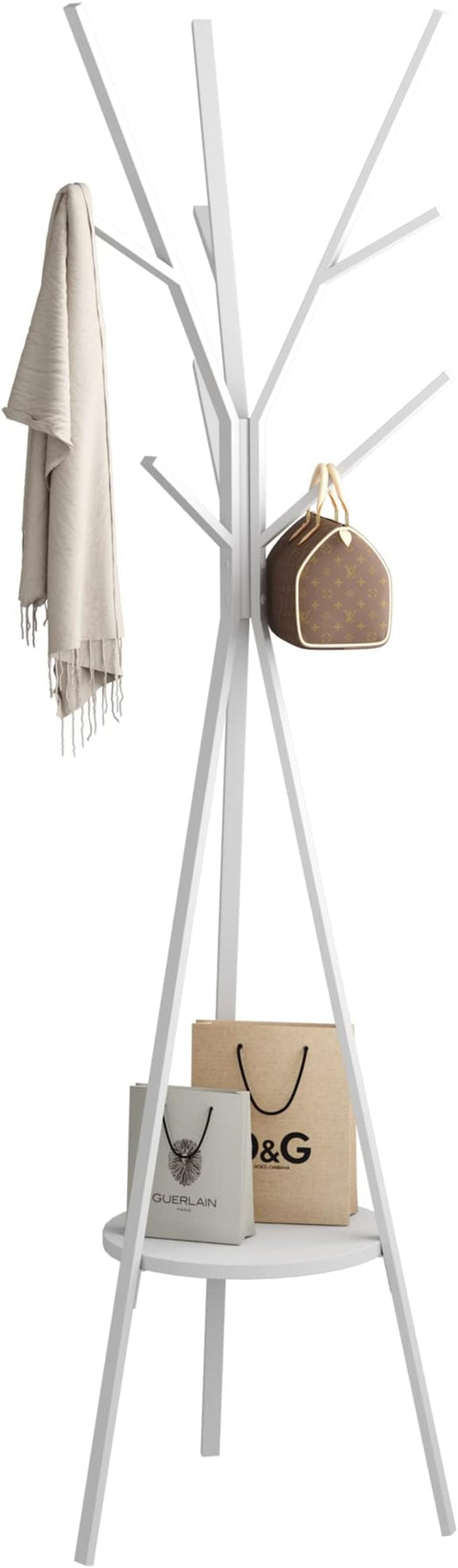HOME BI Coat Rack Hat Stand Free Standing Display Hall Tree Metal Hat Hanger Garment Storage Holder with 9 Hooks for Clothes Hats and Scarves in White,17.72" Wx17.72 Dx70.87 H