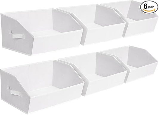 Homsorout Fabric Bins for Organization - Trapezoid Storage Cubes, Large Baskets for Storage, 6 Pack Shelf Baskets, Closet Organizer Bins for Clothes, Books, Home, Office, White